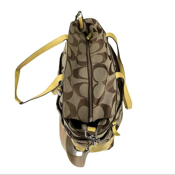 Coach Signature Stripe Jacquard Tote Diaper Bag Signature Canvas F13803 Yellow - Picture 6 of 16